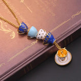 Vintage Enamel Glaze Tea Cup Shaped Pendant Necklace
