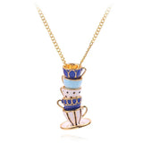 Vintage Enamel Glaze Tea Cup Shaped Pendant Necklace