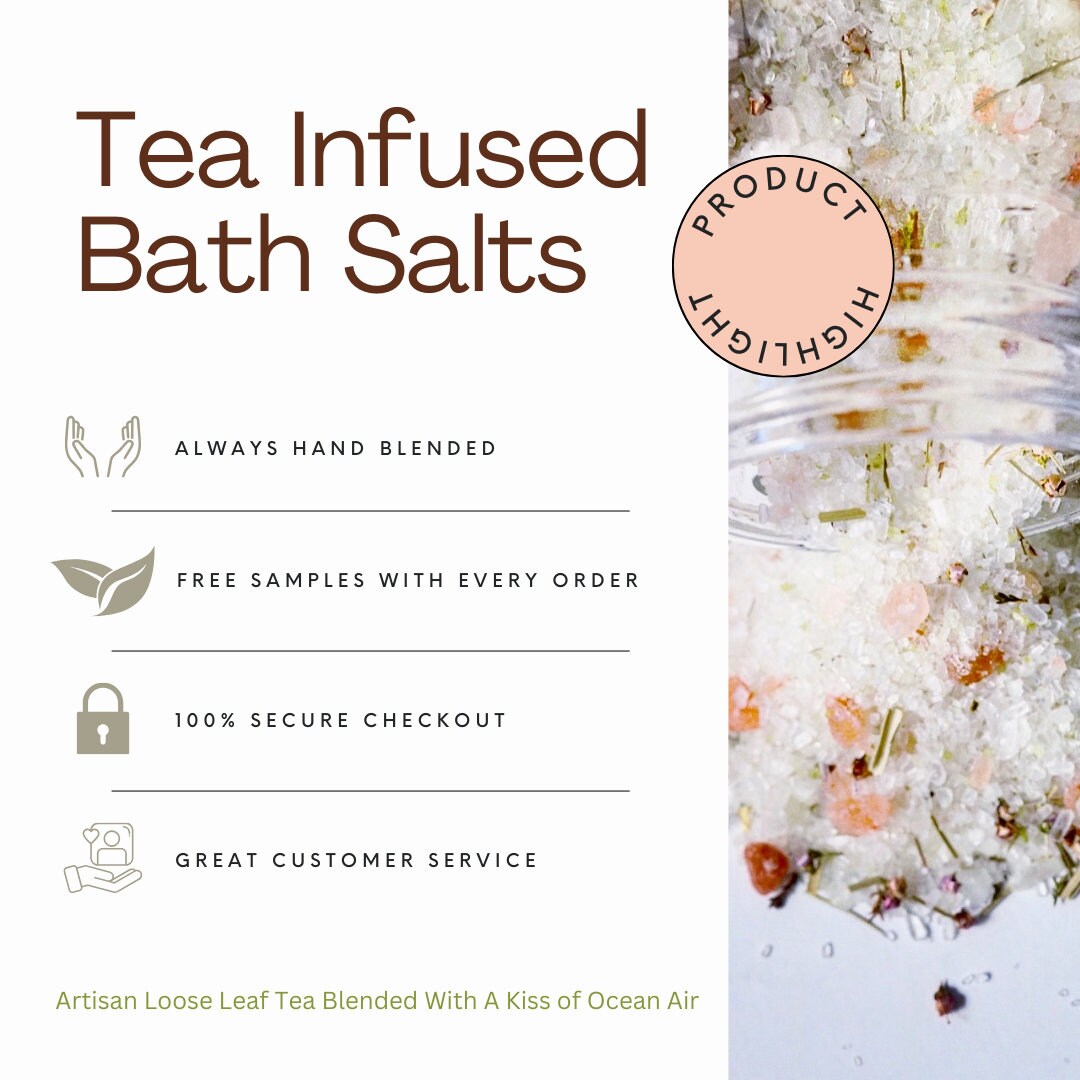 Tea-infused bath salt gift set: Luxury bath salts - Organic small batch crafted tea infused artisan natural bath time - five pack variety