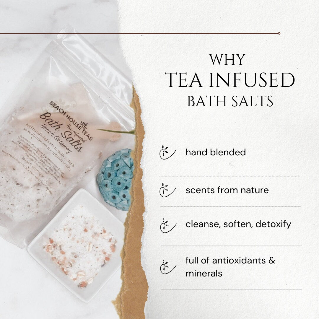 Tea-infused bath salt gift set: Luxury bath salts - Organic small batch crafted tea infused artisan natural bath time - five pack variety